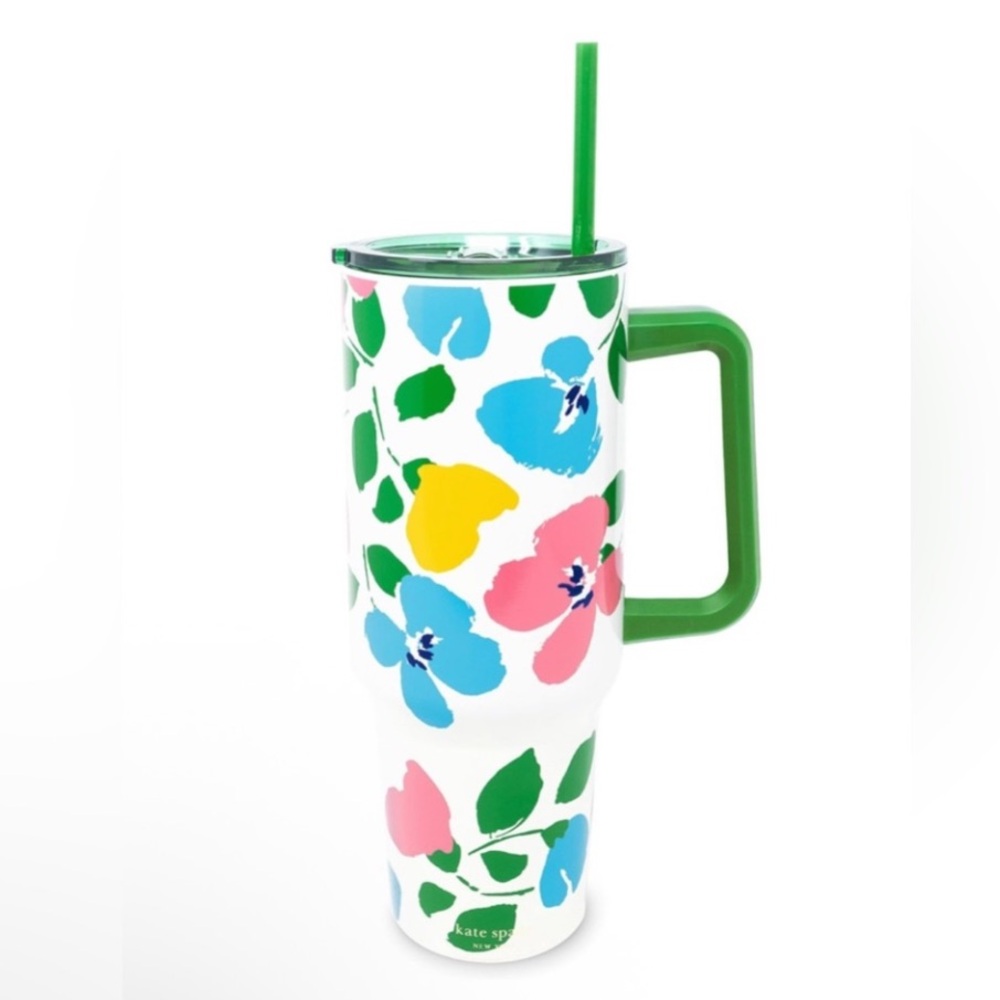 Kate Spade 40 Oz. Tumbler with Handle & Straw (Painterly Bouquet) NWT MSRP: $46 - Picture 10 of 11
